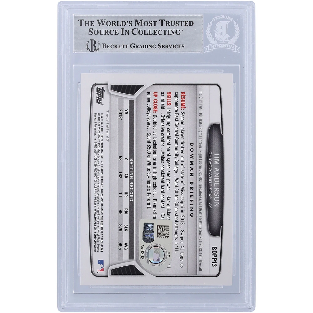 Tim Anderson Chicago White Sox Autographed 2013 Bowman Draft #BDPP13 Beckett Fanatics Witnessed Authenticated Rookie Card