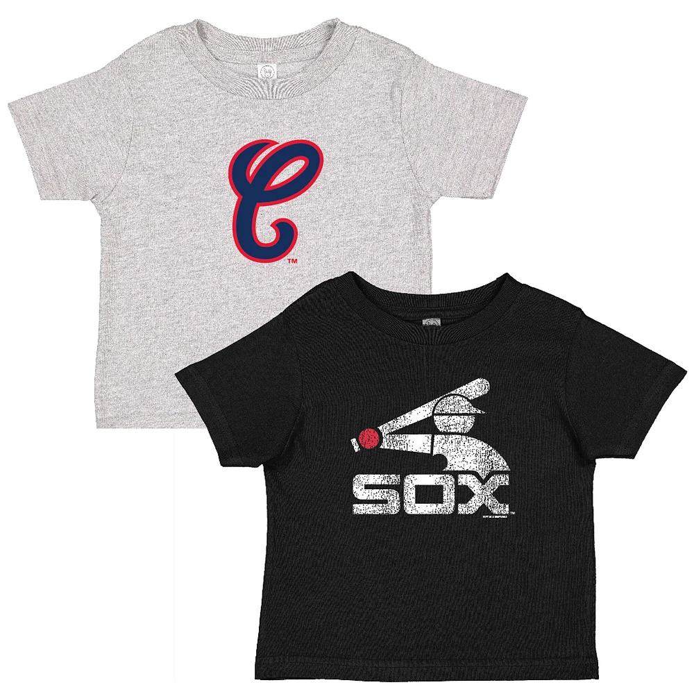 Ensemble de deux t-shirts pour tout-petits, doux comme un raisin, noir/gris chiné, collection Cooperstown des White Sox Chicago