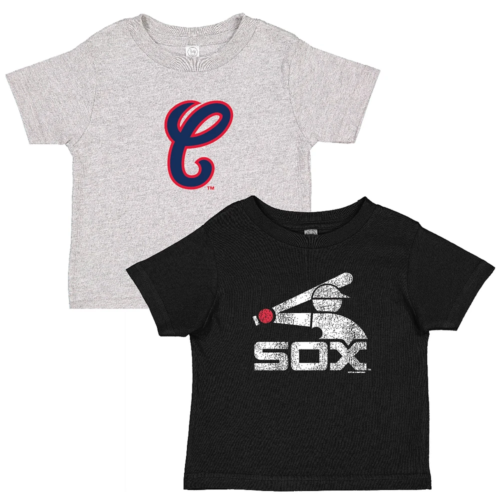 Ensemble de deux t-shirts pour tout-petits, doux comme un raisin, noir/gris chiné, collection Cooperstown des White Sox Chicago