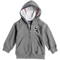 Sweat à capuche entièrement zippé imprimé baseball des White Sox de Chicago gris chiné doux comme un raisin pour tout-petit