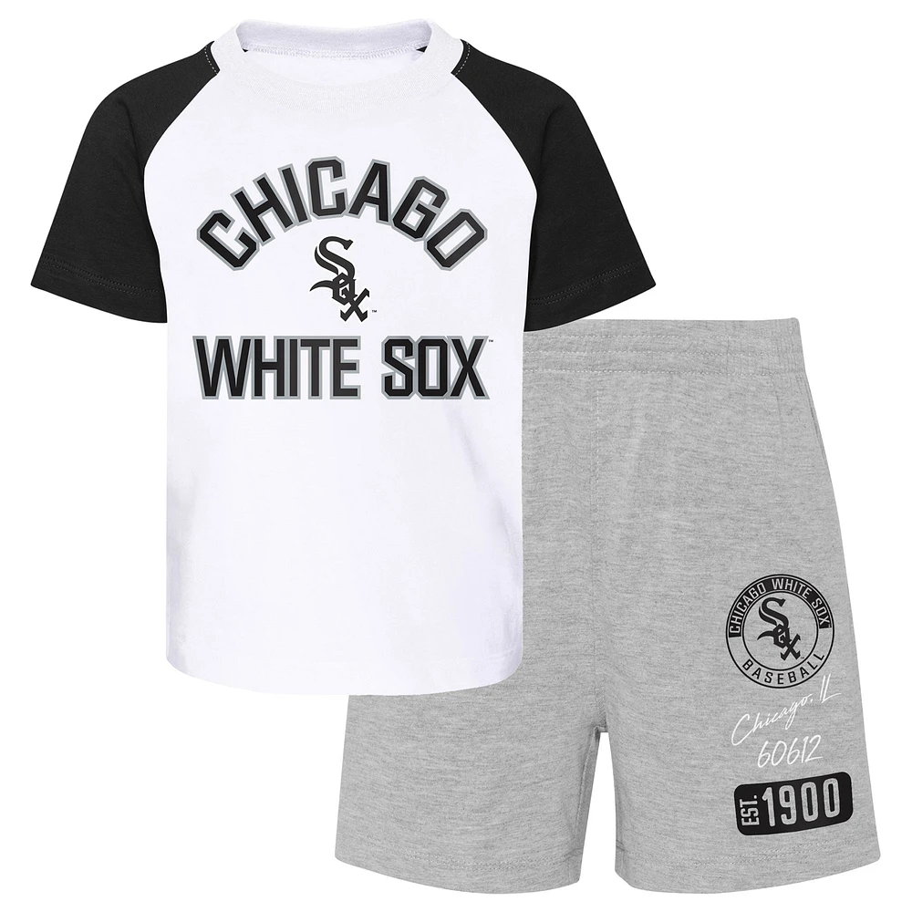 Ensemble de t-shirt et short raglan Groundout Baller Chicago White Sox pour tout-petit, blanc/gris chiné