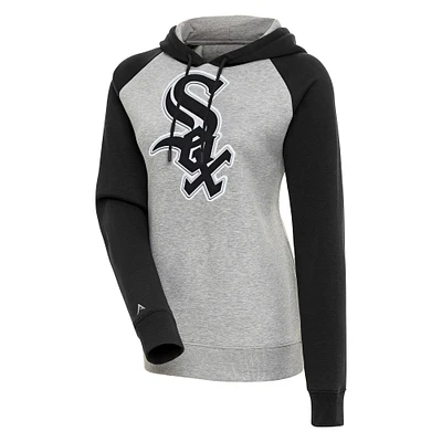 Women's Antigua  Heather Gray/Black Chicago White Sox Victory Raglan Sleeve Pullover Hoodie