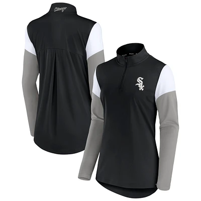 Veste en polaire noire/grise authentique Chicago White Sox pour femme avec fermeture éclair quart de tour