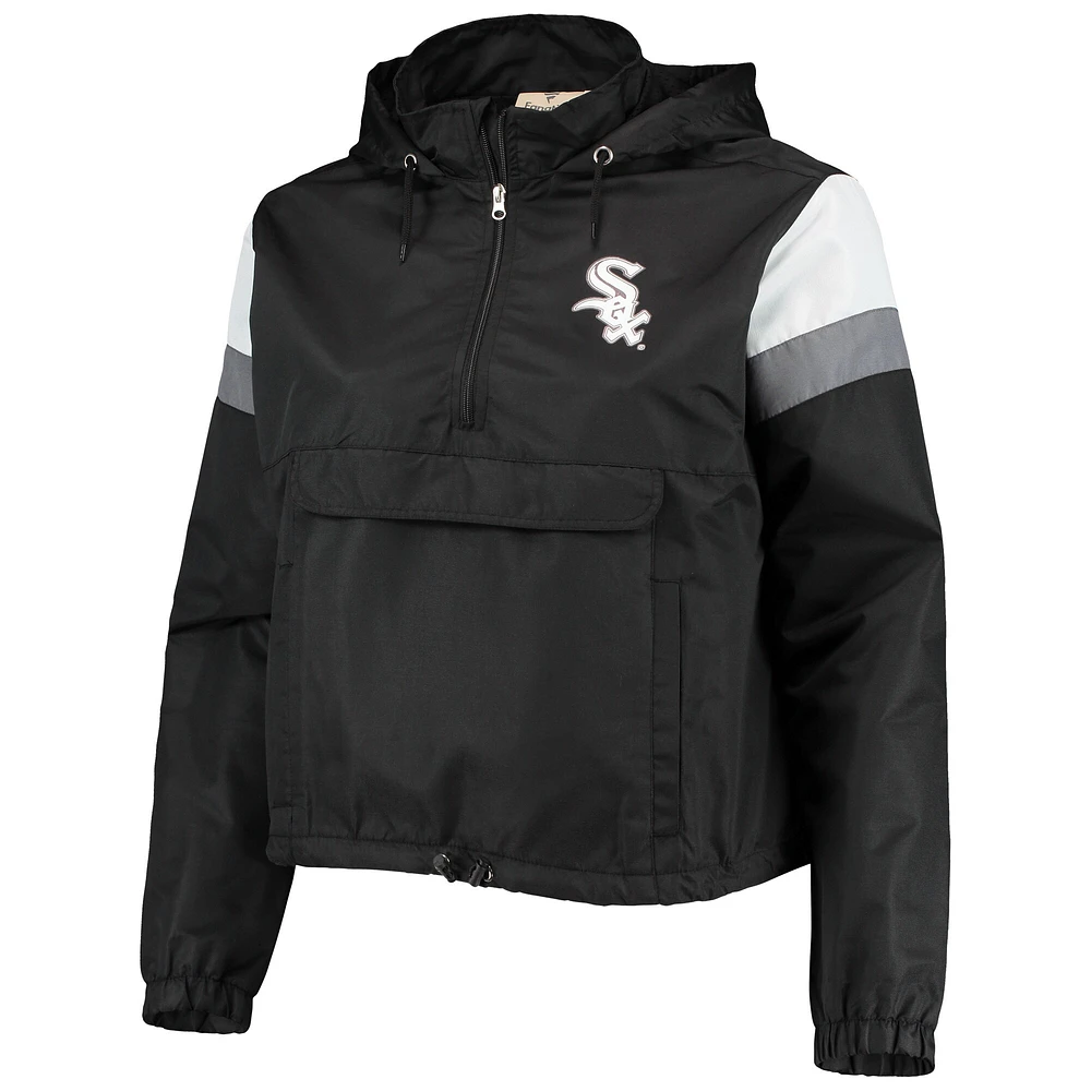 Sweat à capuche avec fermeture éclair quart de taille Chicago White Sox pour femme, noir/gris