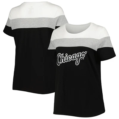 T-shirt noir/gris chiné Chicago White Sox grande taille colorblock pour femme