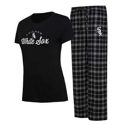 Ensemble de nuit Concepts Sport pour femmes, t-shirt et pantalon en flanelle Chicago White Sox Arctic, noir/gris