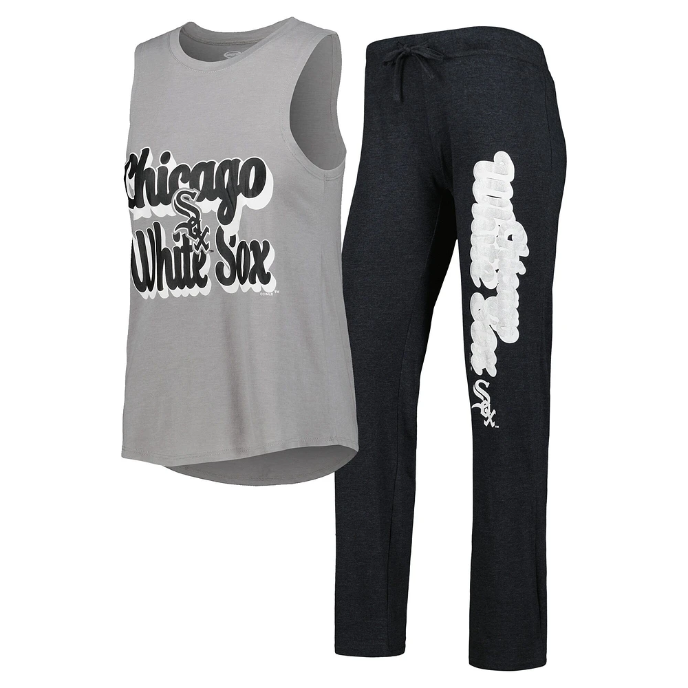 Concepts Sport Heather Black/Heather Grey Chicago White Sox Wordmark Meter Muscle Débardeur et pantalon Ensemble de nuit