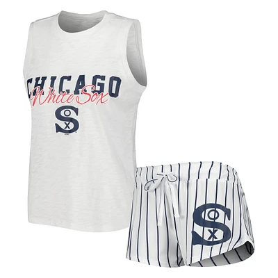 Concepts Sport White Chicago Sox Reel Pinstripe Tank Top & Shorts Sleep Set