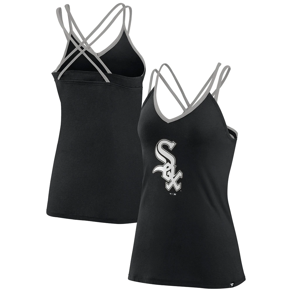 Women's Fanatics Black Chicago White Sox Barrel It Up Cross Back V-Neck Tank Top