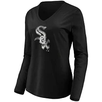 T-shirt à manches longues et col en V Fanatics pour femmes, noir, Chicago White Sox Core Team