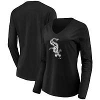 T-shirt à manches longues et col en V Fanatics pour femmes, noir, Chicago White Sox Core Team