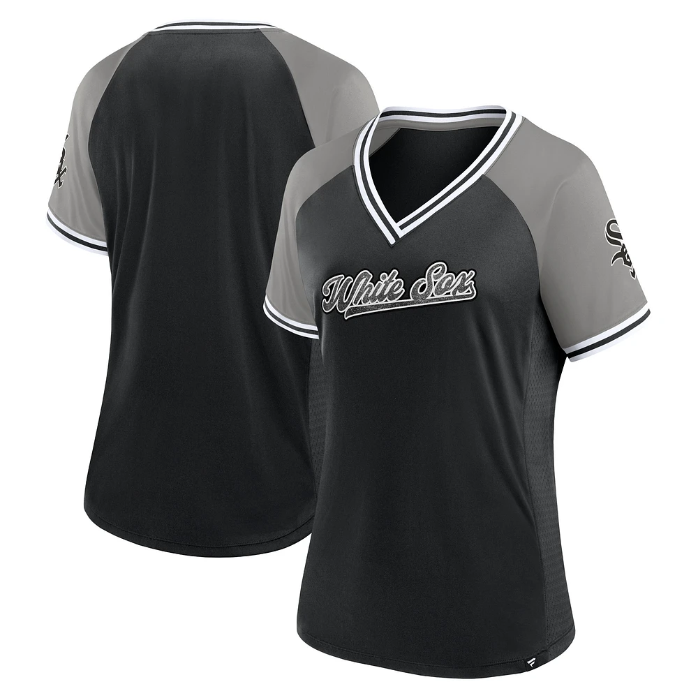 Women's Fanatics Black Chicago White Sox Glitz & Glam League Diva Raglan V-Neck T-Shirt