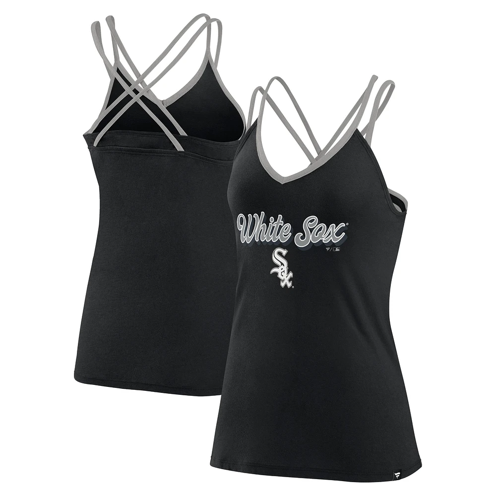 Women's Fanatics Black Chicago White Sox Go For It Strappy V-Neck Tank Top