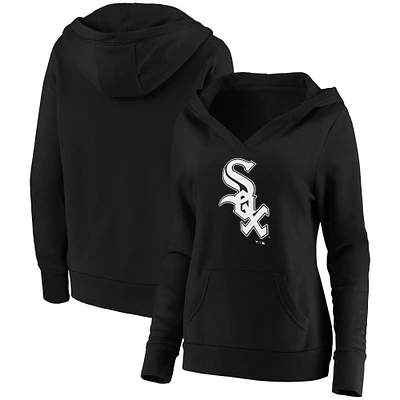 Women's Fanatics Black Chicago White Sox Official Logo Crossover V-Neck Pullover Hoodie