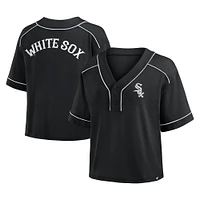 Women's Fanatics Black Chicago White Sox Oversized Champ Game Cropped V-Neck T-Shirt
