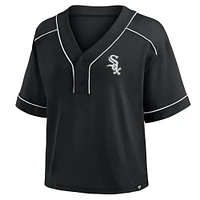 Women's Fanatics Black Chicago White Sox Oversized Champ Game Cropped V-Neck T-Shirt