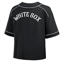 Women's Fanatics Black Chicago White Sox Oversized Champ Game Cropped V-Neck T-Shirt
