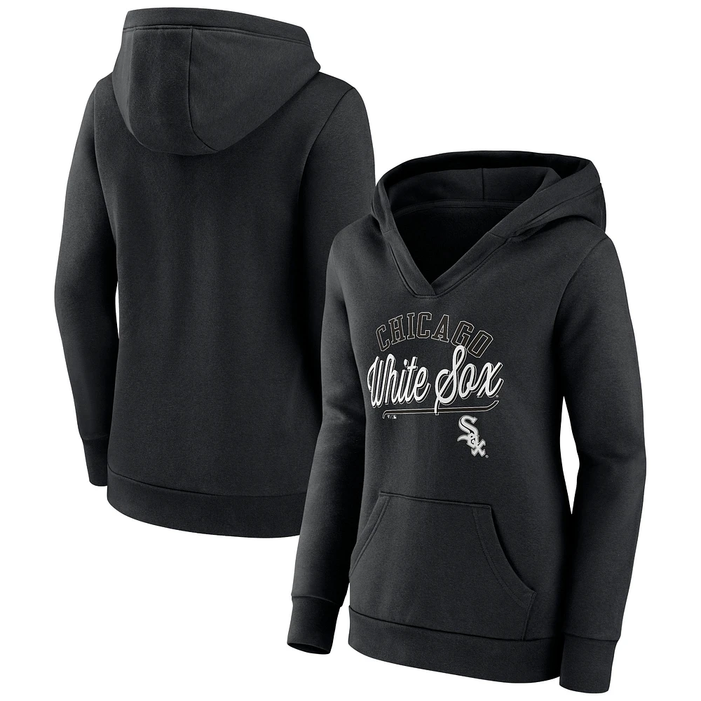 Women's Fanatics Black Chicago White Sox Simplicity Crossover V-Neck Pullover Hoodie