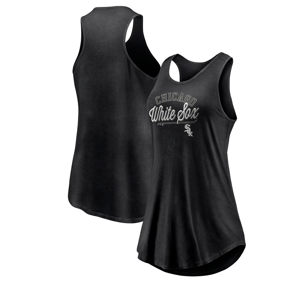 Débardeur noir Fanatics pour femmes Chicago White Sox Simplicity Swing Racerback Scoop Neck