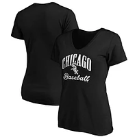 T-shirt noir à col en V Fanatics pour femmes Chicago White Sox Victory Script