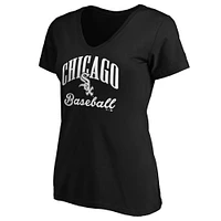 T-shirt noir à col en V Fanatics pour femmes Chicago White Sox Victory Script