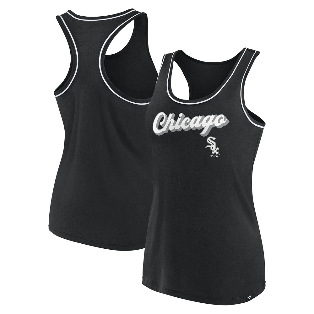 Débardeur noir à dos nageur avec logo Fanatics des White Sox de Chicago pour femmes