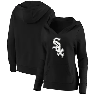 Chicago White Sox Fanatics Branded Women's Official Logo Crossover V-Neck Pullover Hoodie - Black