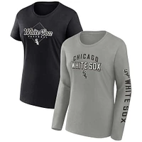 Pack combiné de t-shirts Fanatics pour femmes gris/noir Chicago White Sox