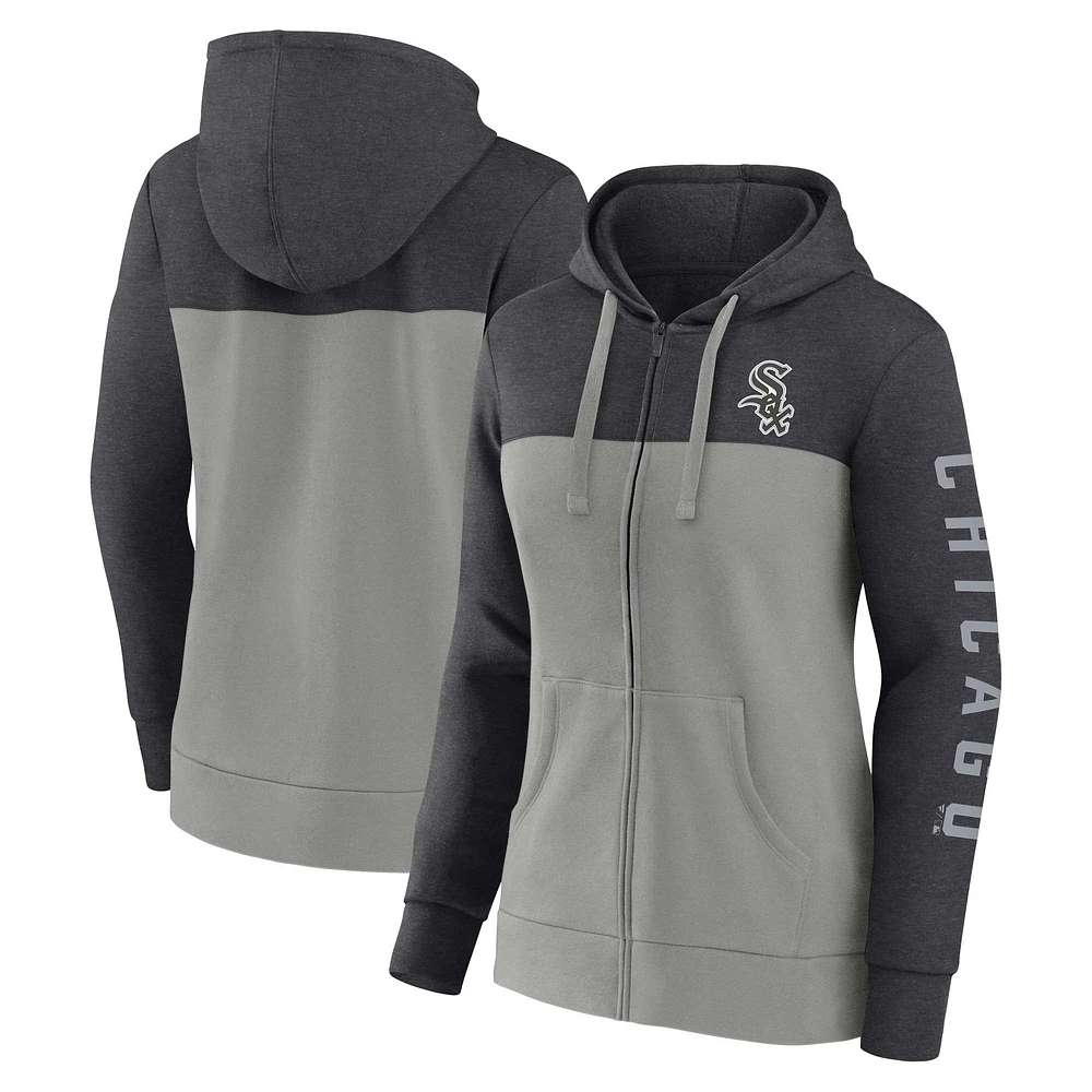 Women's Fanatics Heather Charcoal/Gray Chicago White Sox City Ties Hoodie Full-Zip Sweatshirt