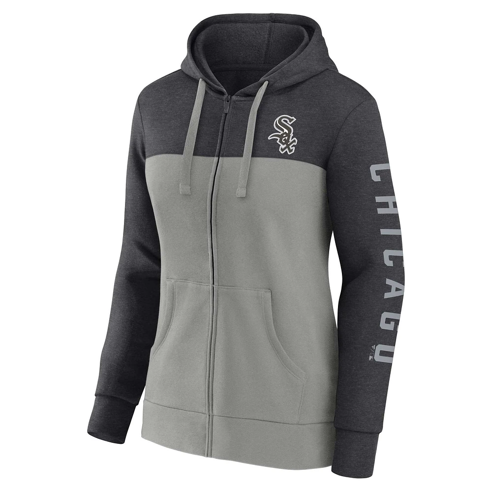 Women's Fanatics Heather Charcoal/Gray Chicago White Sox City Ties Hoodie Full-Zip Sweatshirt