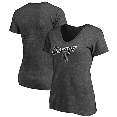 Women's Fanatics Heathered Charcoal Chicago White Sox Team Logo Lockup V-Neck T-Shirt