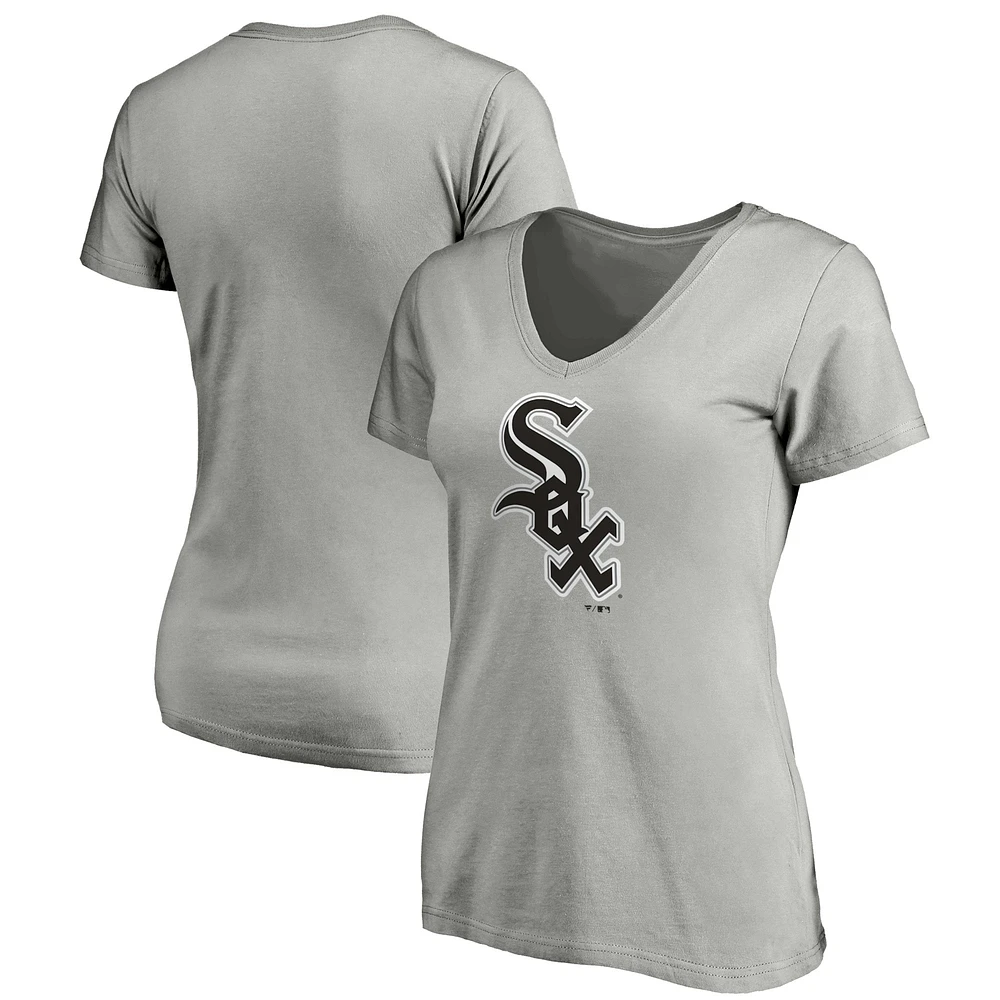 T-shirt à col en V avec logo officiel Fanatics pour femmes, gris chiné, Chicago White Sox Core