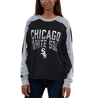 T-shirt à manches longues G-III 4Her par Carl Banks pour femmes, noir/argent, Chicago White Sox Smash Raglan