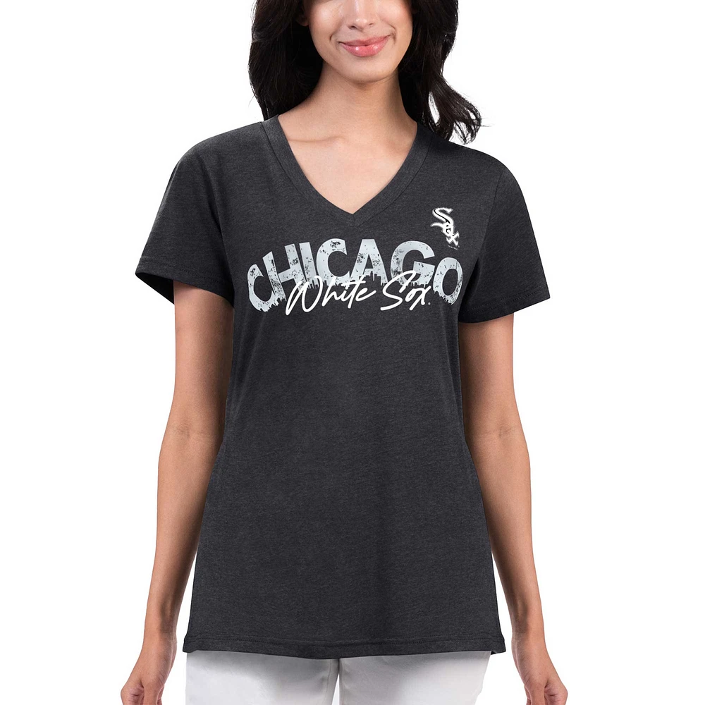 T-shirt à col en V pour femmes G-III 4Her par Carl Banks, noir, Chicago White Sox Key Move