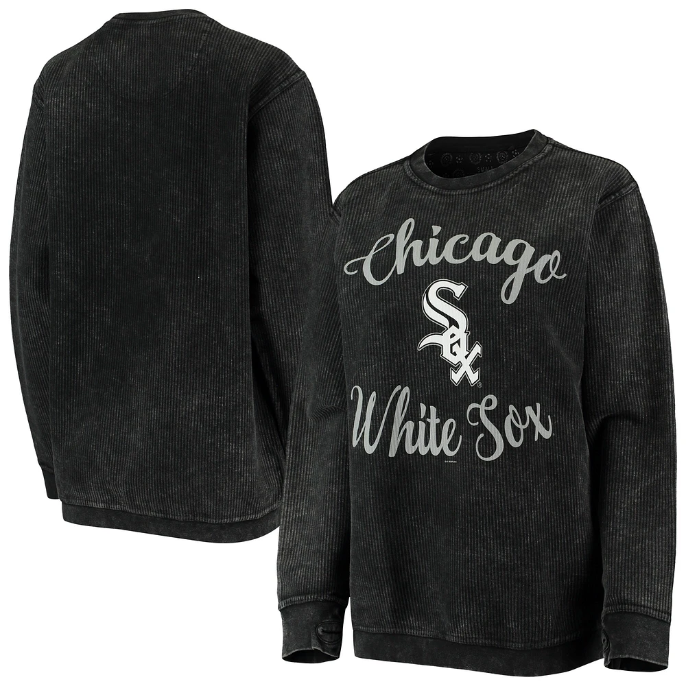 Women's G-III 4Her by Carl Banks Black Chicago White Sox Script Comfy Cord Pullover Sweatshirt