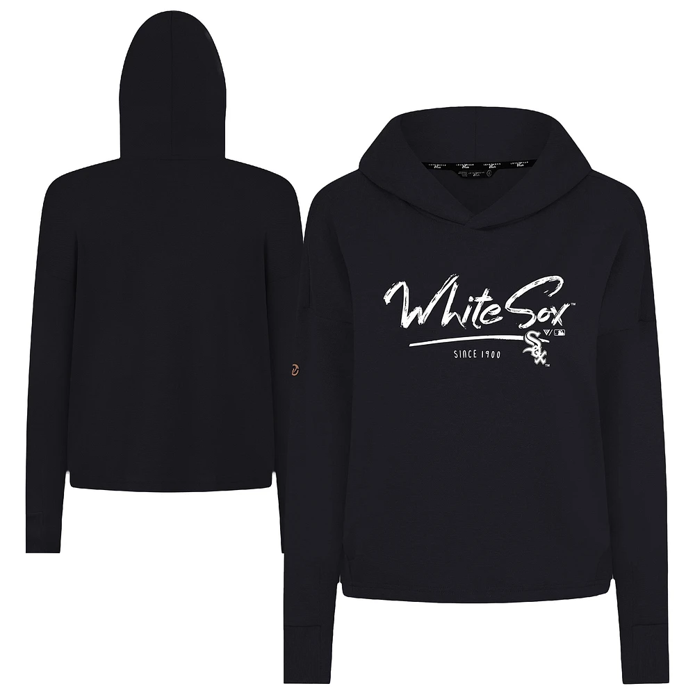 Women's Levelwear Black Chicago White Sox Accolade Sweet Express Cropped Tri-Blend Pullover Hoodie
