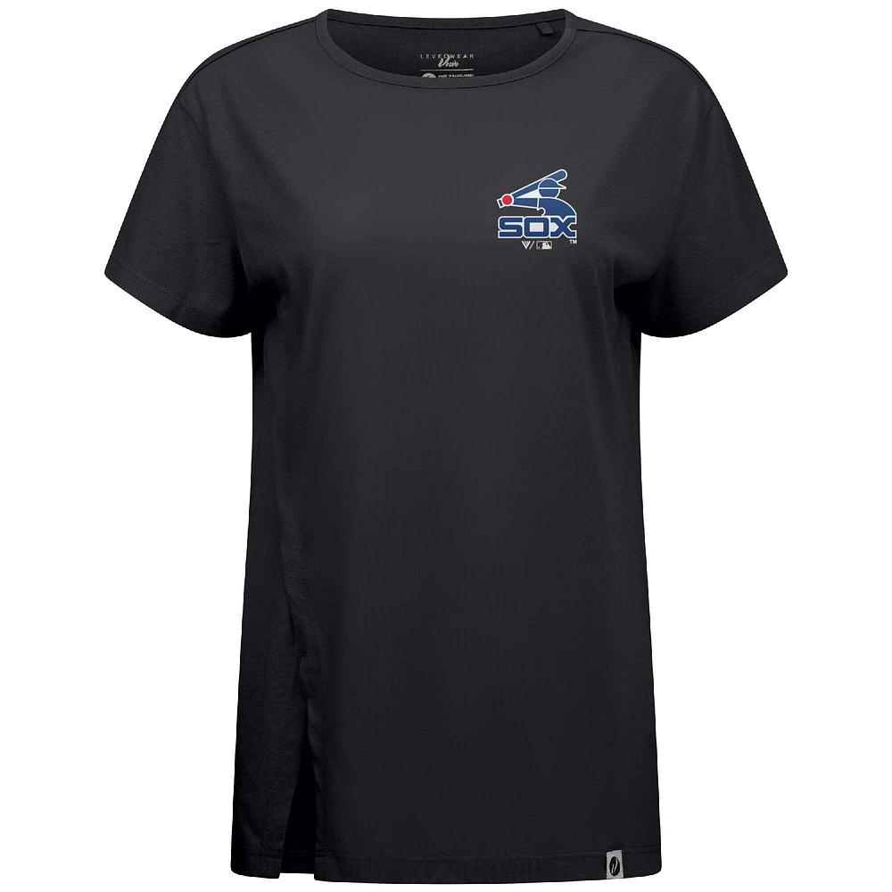 T-shirt noir pour femme avec logo Influx Core de la collection Cooperstown des Chicago White Sox Levelwear