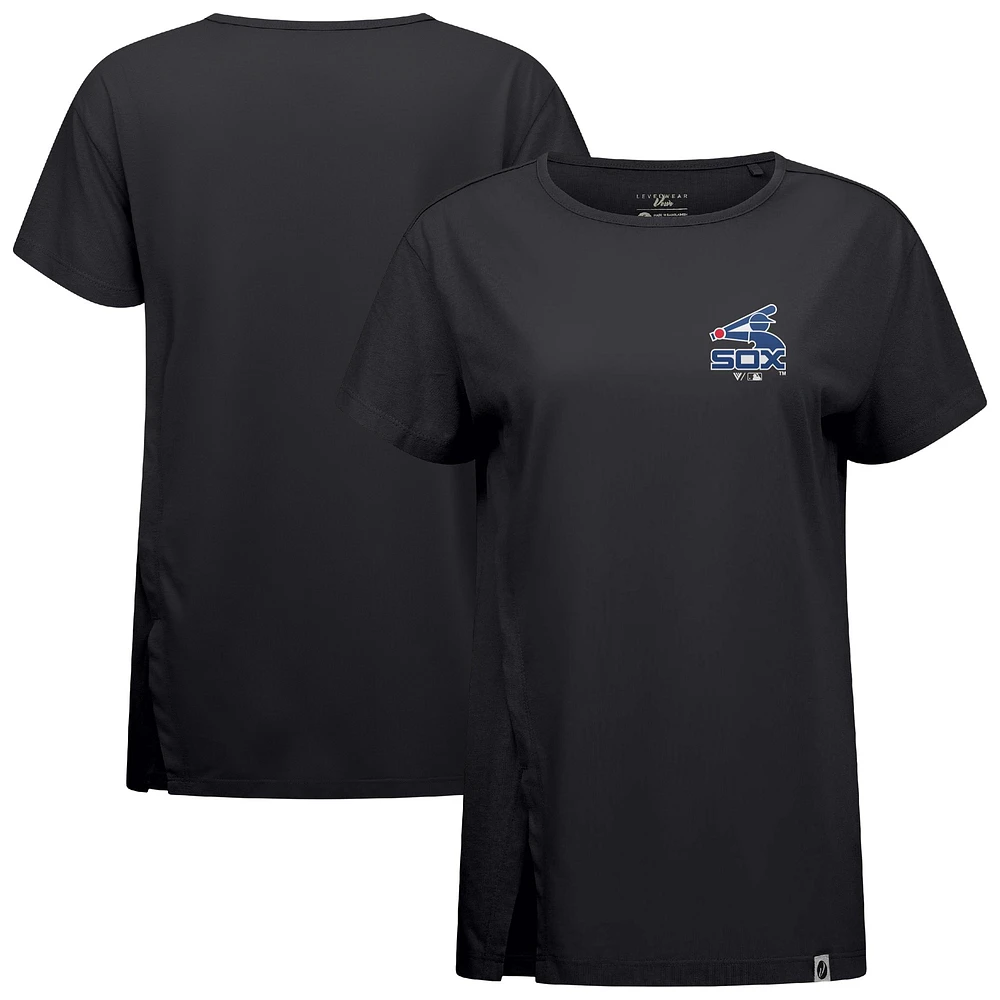T-shirt noir pour femme avec logo Influx Core de la collection Cooperstown des Chicago White Sox Levelwear