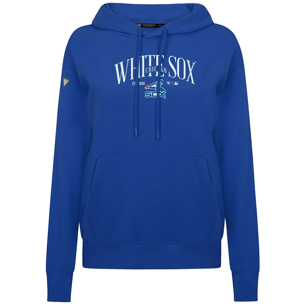 Women's Levelwear Royal Chicago White Sox  Adorn Throwback Spellout Pullover Hoodie