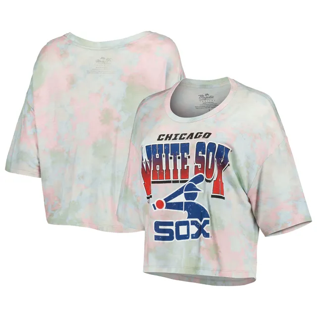 Women's Majestic Threads St. Louis Cardinals Cooperstown Collection Tie-Dye Boxy Cropped Tri-Blend T-Shirt in Light Blue