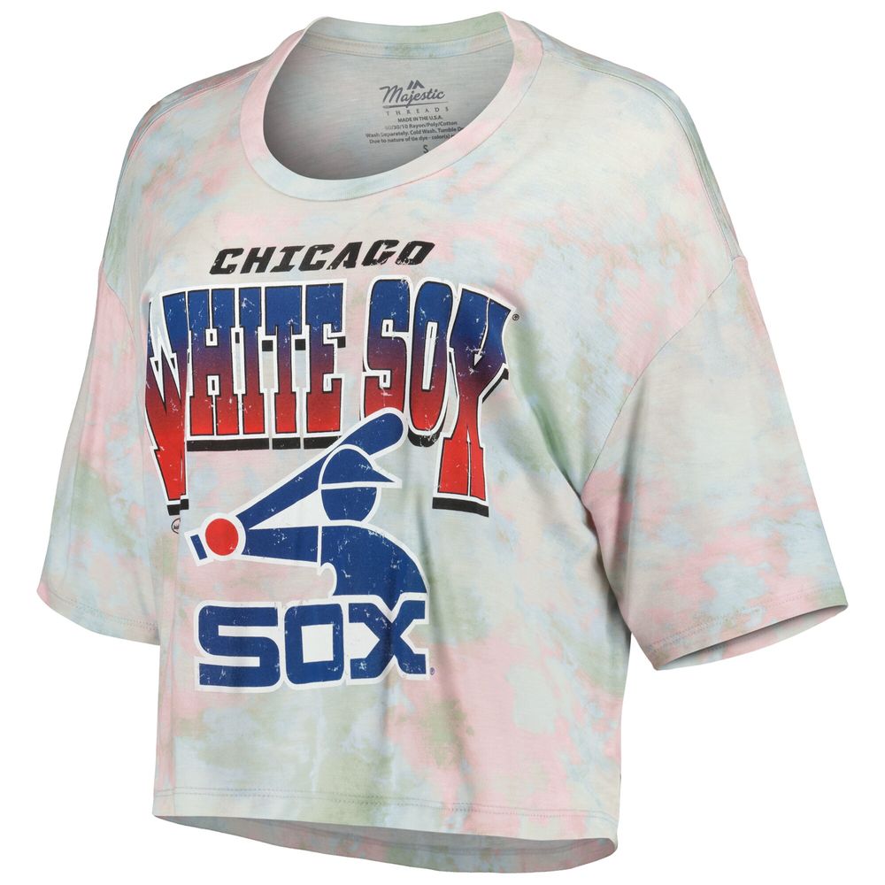 Women's Majestic Threads Chicago White Sox Cooperstown Collection Tie-Dye Boxy Cropped Tri-Blend T-Shirt