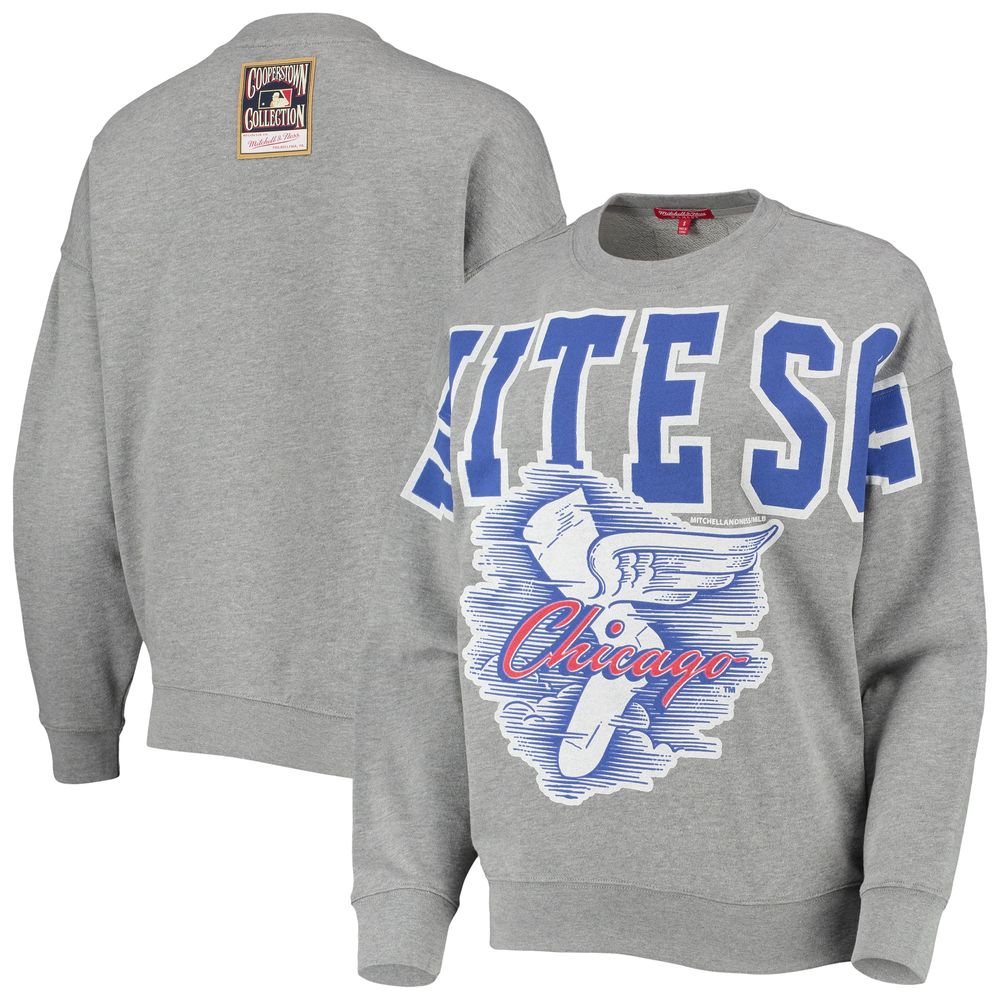 Women's Mitchell & Ness Heathered Gray Chicago White Sox Cooperstown Collection Logo Lightweight Pullover Sweatshirt