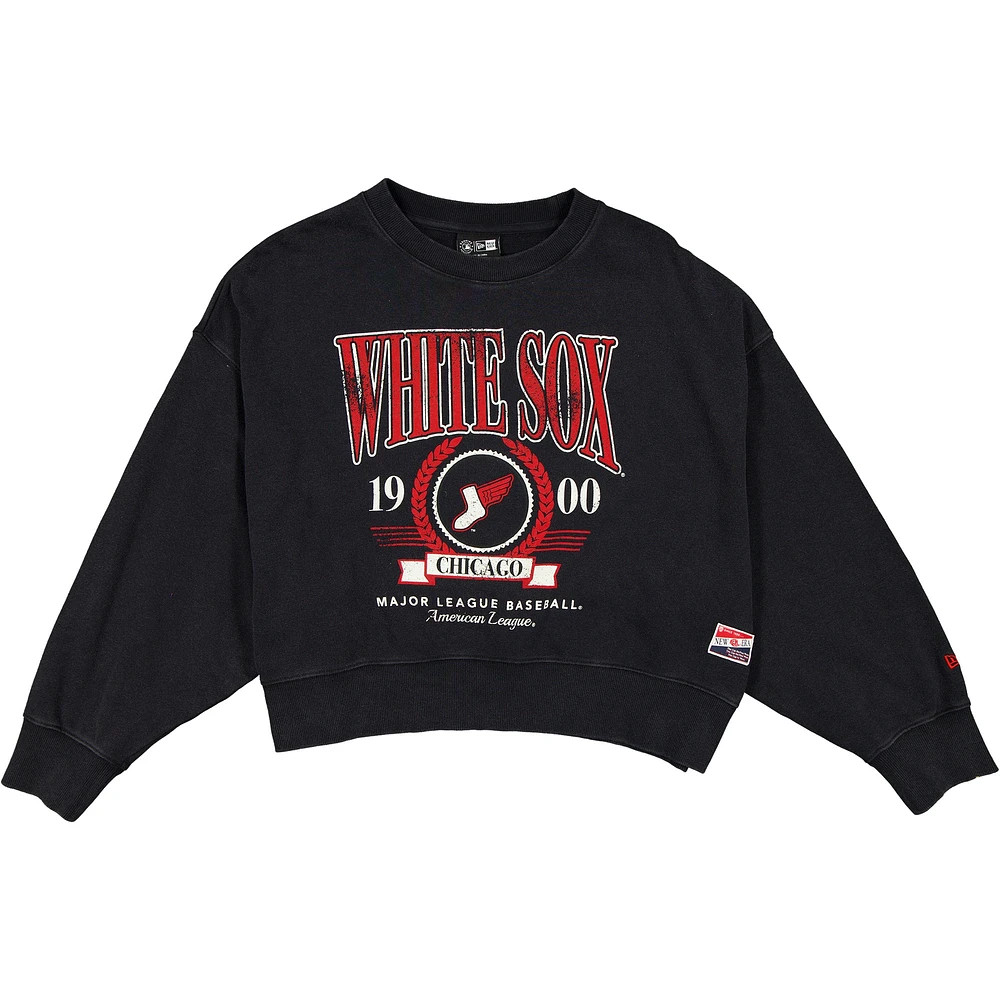 Sweat-shirt court New Era noir Chicago White Sox 2025 City Connect pour femme, délavé aux enzymes