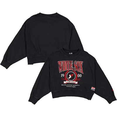 Sweat-shirt court New Era noir Chicago White Sox 2025 City Connect pour femme, délavé aux enzymes