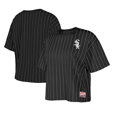 T-shirt boxy à fines rayures New Era pour femme, noir, Chicago White Sox