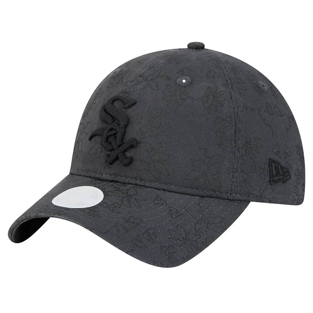 Casquette ajustable 9TWENTY à motif floral ton sur ton noire Chicago White Sox de New Era pour femme