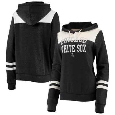 Chicago White Sox New Era Women's Colorblock Tri-Blend Pullover Hoodie - Heathered Black/White