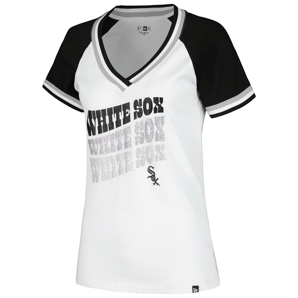 Women's New Era White Chicago Sox Jersey Double Binding Raglan V-Neck T-Shirt