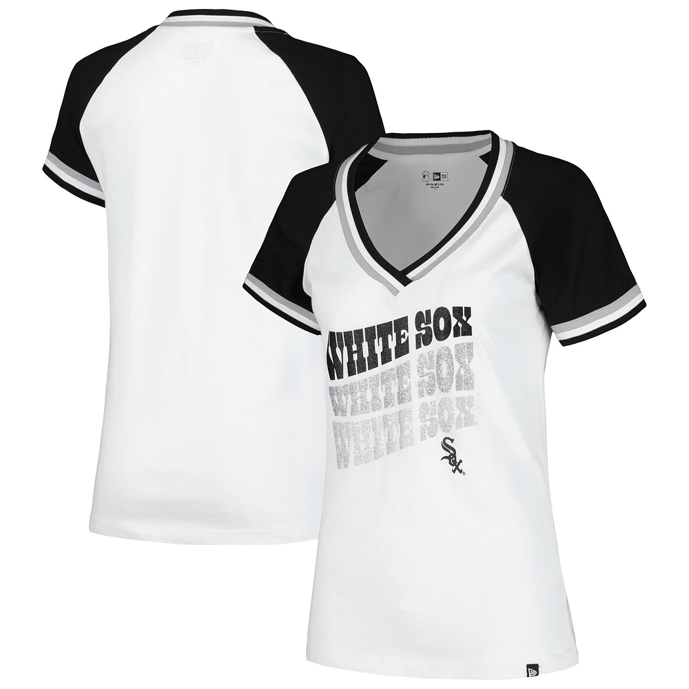 Women's New Era White Chicago Sox Jersey Double Binding Raglan V-Neck T-Shirt