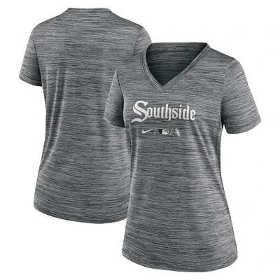 T-shirt à col en V Nike gris Chicago White Sox MLB City Connect Velocity Space-Dye Performance pour femme